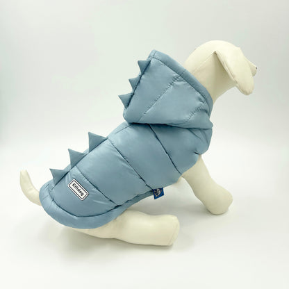 Windproof Dinosaur Puffer Coat - Light Blue