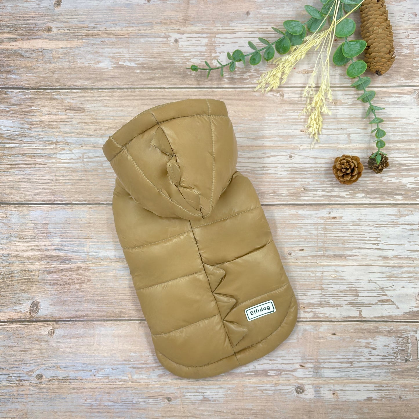 Windproof Dinosaur Puffer Coat - Tan