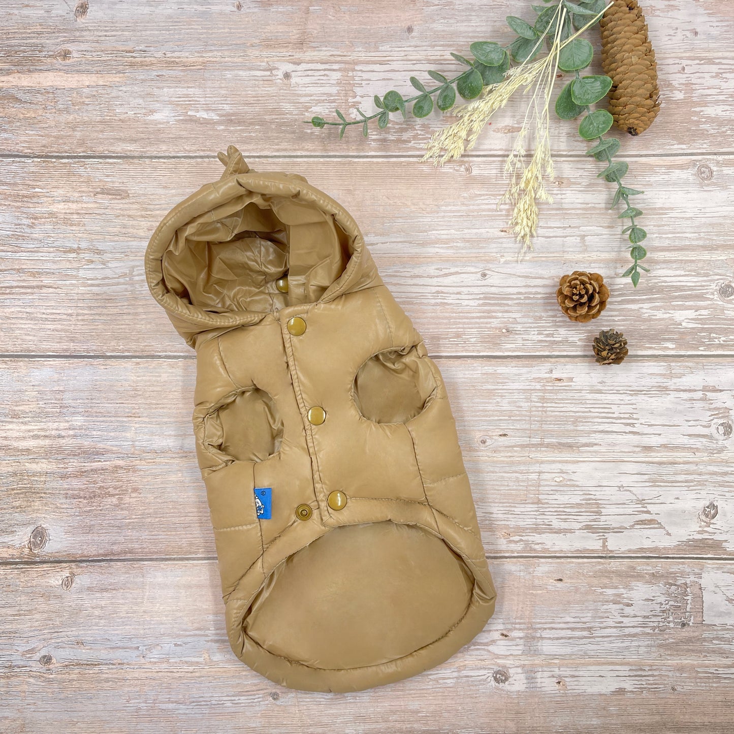 Windproof Dinosaur Puffer Coat - Tan